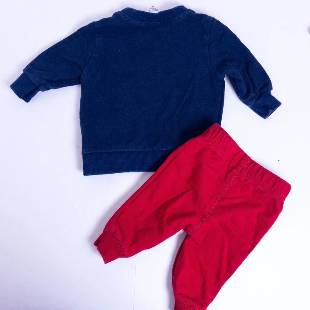 Carter's Fire Truck Sweatshirt Jogger Set Navy Red Baby Boy 3 Months